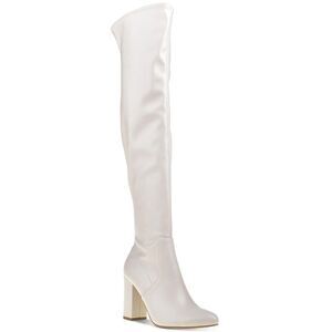 WILD PAIR Womens Ivory Stretch Bravy Pointed Toe Block Heel Heeled Boots 5 M